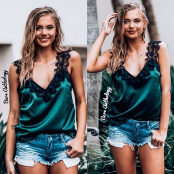 Bellanblue Tops - Boho Lace Emerald Green Cami Tank Top